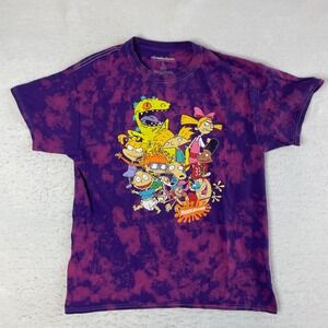 Nickelodeon T-Shirt Mens Large Purple Tie Dye 90s Cartoon Graphic Print Crew